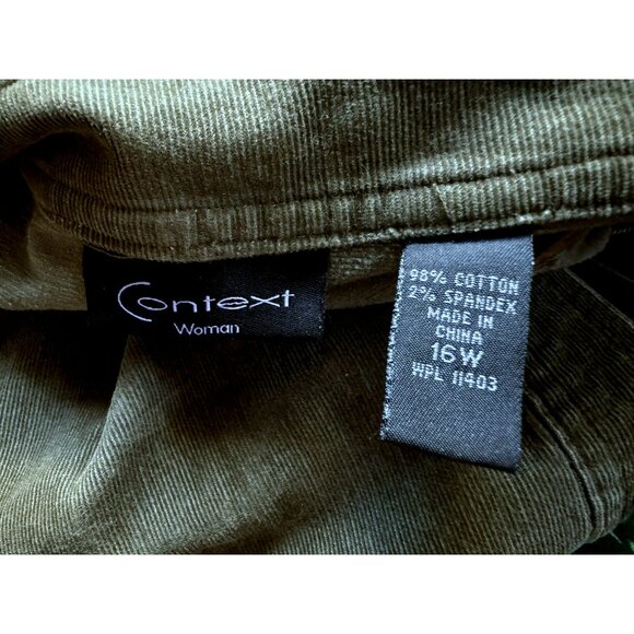 Context Woman Corduroy Jacket Sz 1X Olive Cotton Patch Pockets Stand-Up Collar - Picture 6 of 6